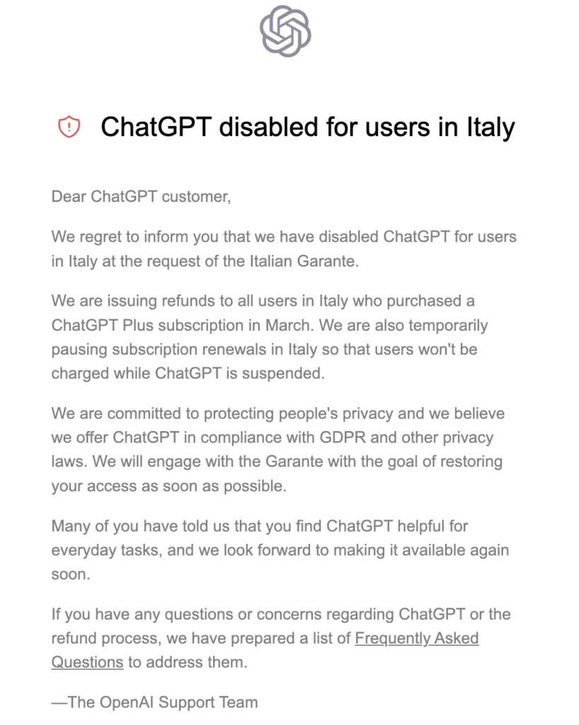chat gpt garante italiano