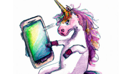 il logo di uniswap con uno smartphone